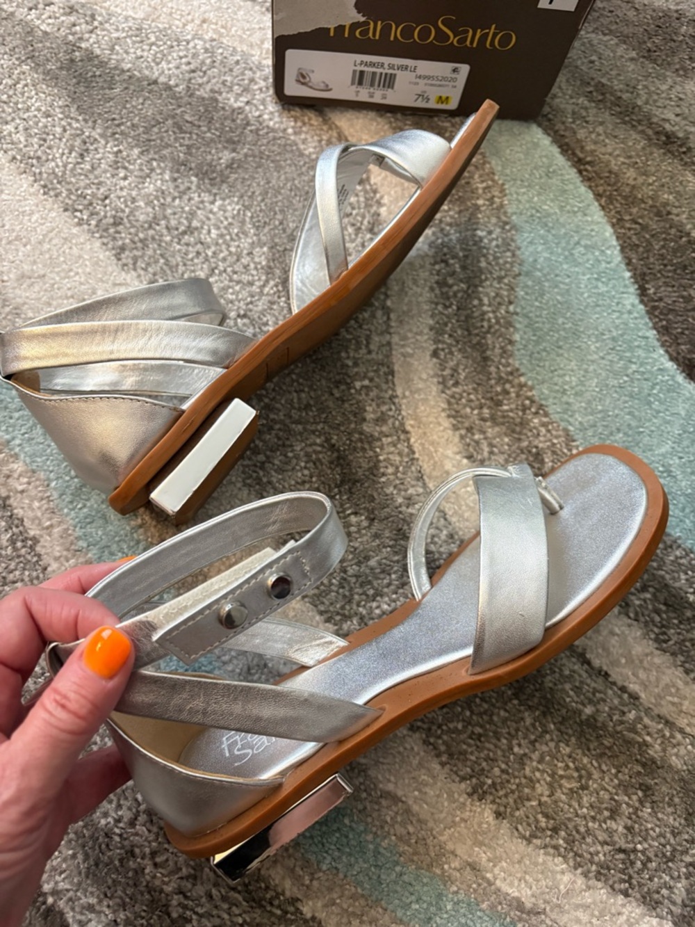 Franco Sarto Silver Metallic Ankle-Strap Sandals